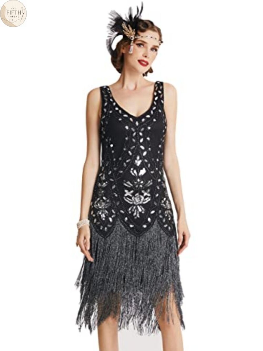 Fringed Embellished Bodycon Midi Dress Great Gatsby 1920s Flapper Costume